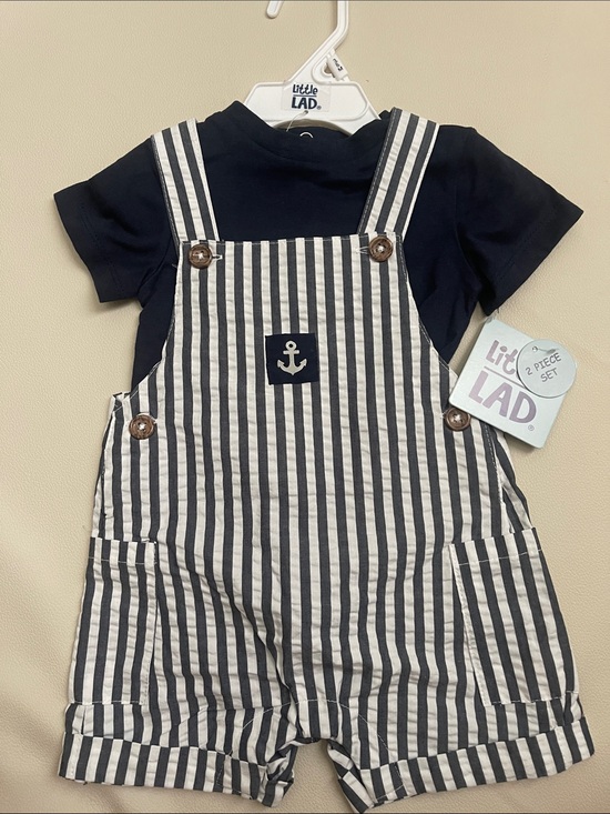 Little Lad Other - Overalls Set Navy & White Striped
